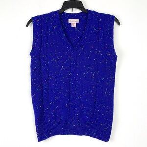 Vintage sweater vest by Townhouse cable knit v-neck blue with rainbow flecks, xs